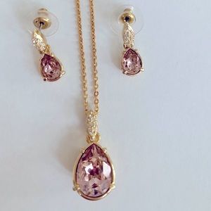 Swarovski Pink Crystal Pendant Necklace & Earrings
